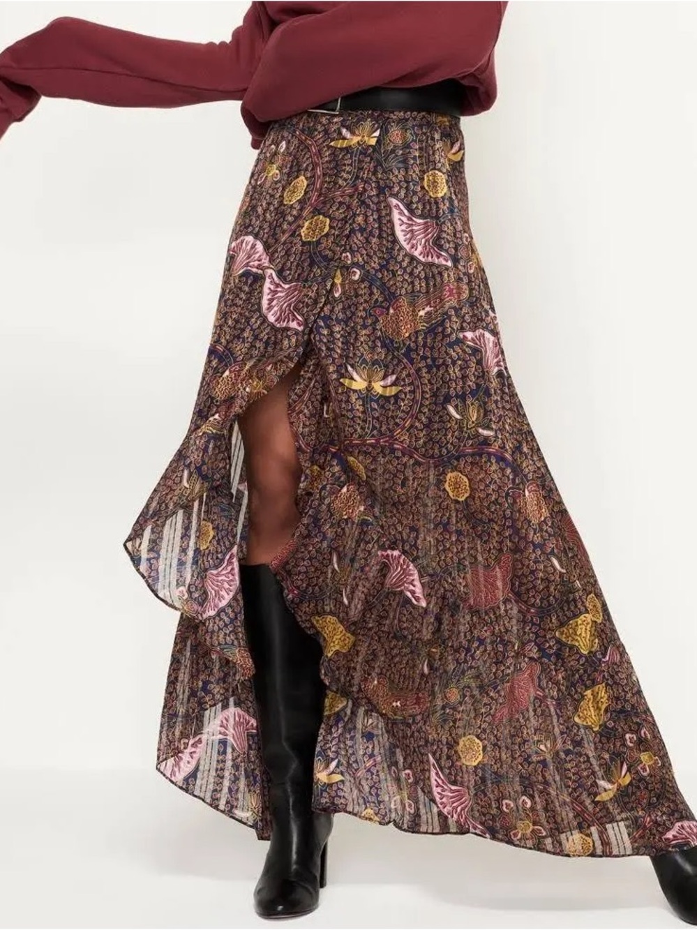 ba&sh Dalvi Marine Floral Paisley Ruffled Maxi Skirt